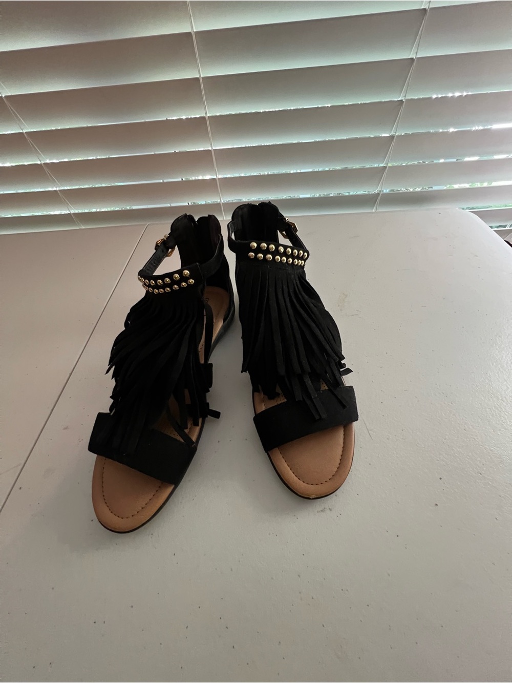 Black Fringe Studded Women's Sandals by ComfortView